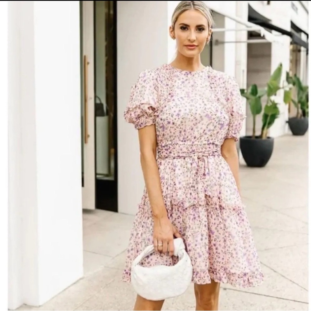 Rachel Parcell Tiered Floral Puff Sleeve Ruffle Cottagecore Prairie Dress Pink 6
